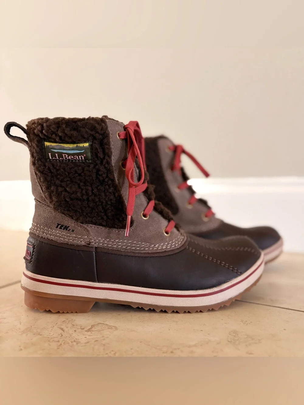 L.L. BEAN Rangeley Pac Ankle Boots Waterproof Insulated Brown Sherpa | Size 8